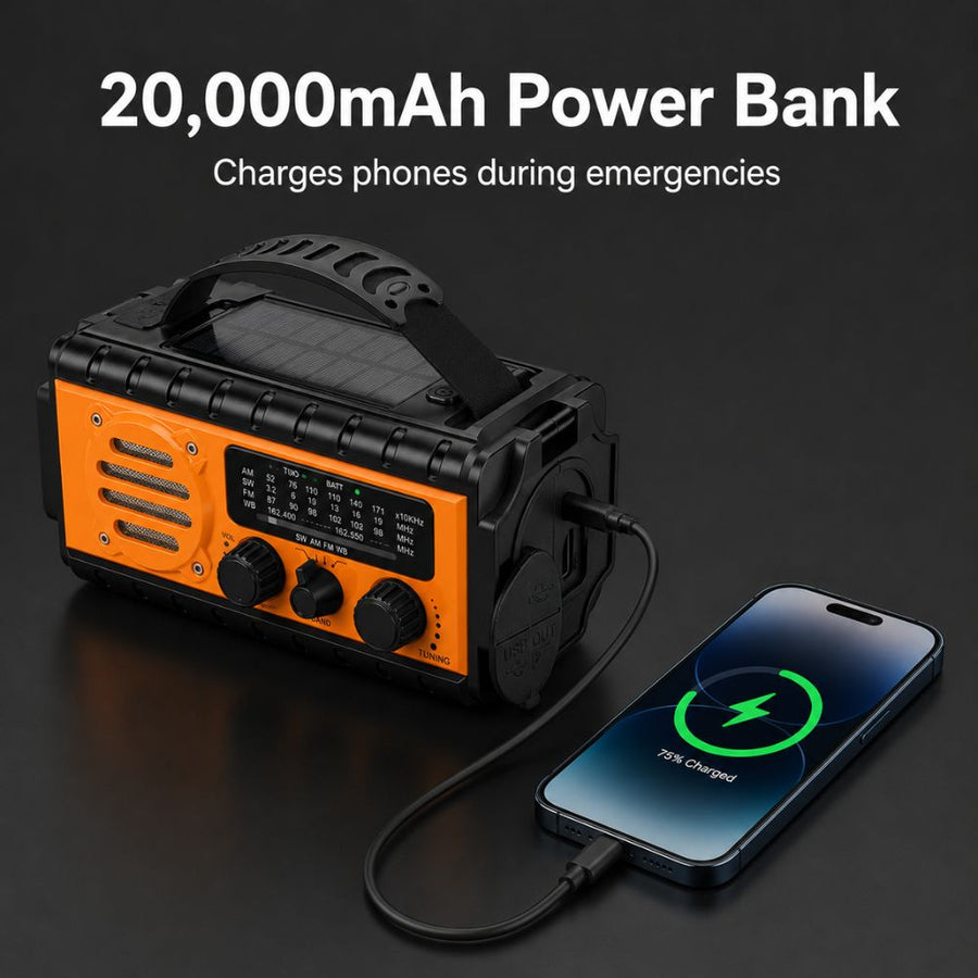 LifeBlock Emergency Battery with radio, light, and charging features